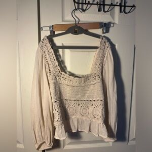 American Eagle Outfitters Cream Crochet Blouse